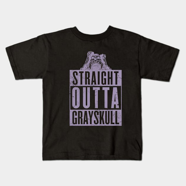STRAIGHT OUTTA GRAYSKULL Kids T-Shirt by Skullpy